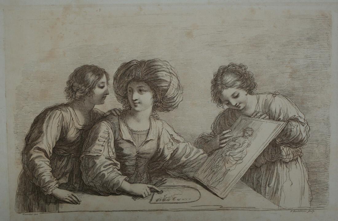 after Guercino Etching by Francesco Bartolozzi Three Women with painting (1 of 5)