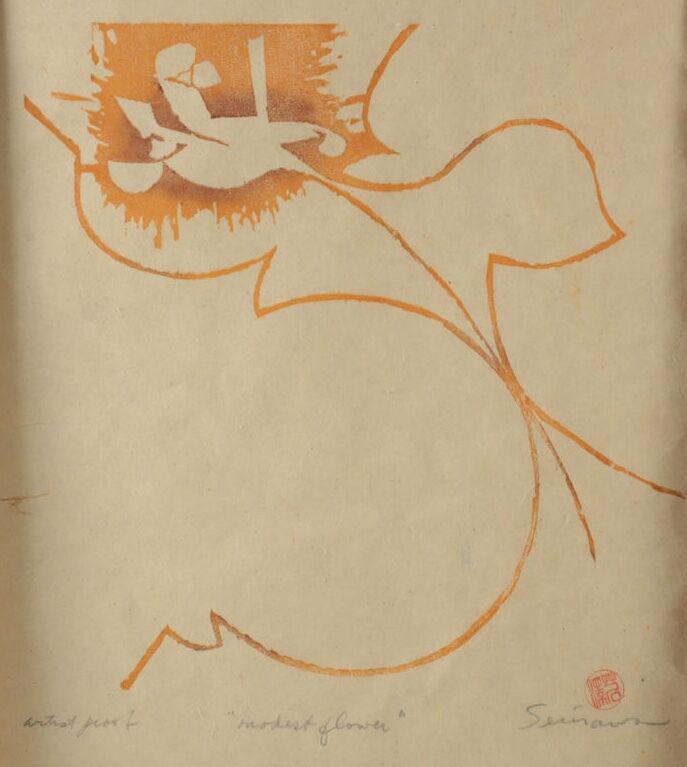 Keisuke Serizawa Japanese 1895 - 1984 Stencil Print Modest Flower, signed, AP (1 of 4)