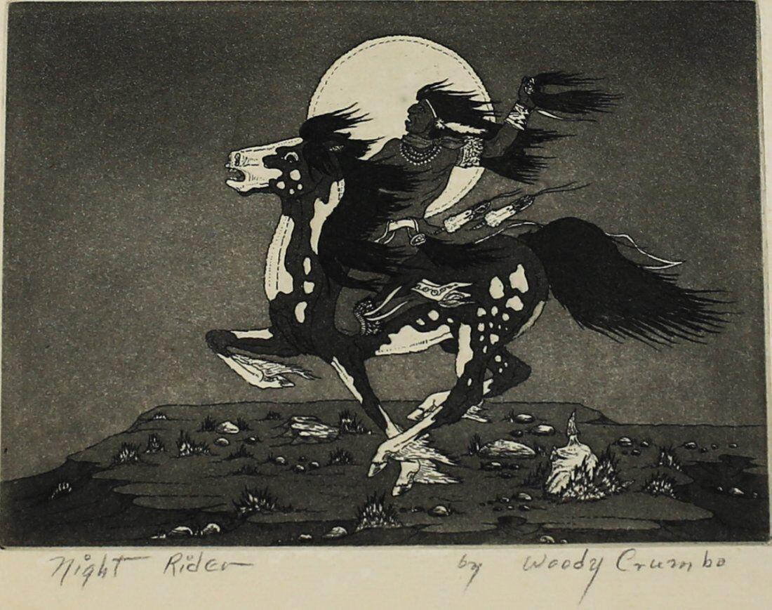 Woody Woodrow Crumbo American 1912-1989 Etching Night Rider Signed (1 of 2)