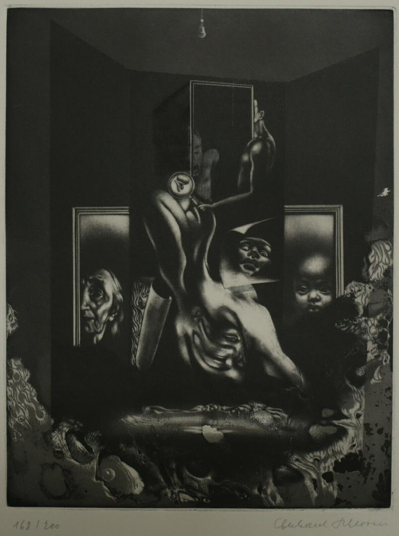 Eberhard Schlotter (German 1921-2014), Monotone Etching, abstract surreal image (1 of 3)