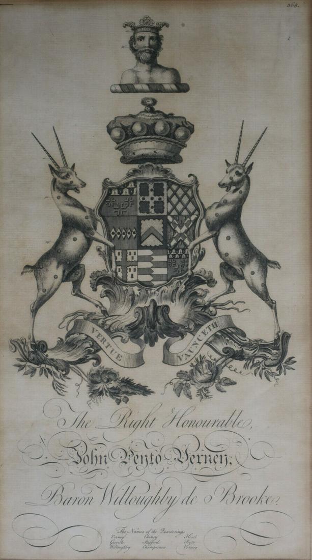 19th Century Peerage Armorial Engraving John Peyton Verney Coat of Arms (1 of 4)