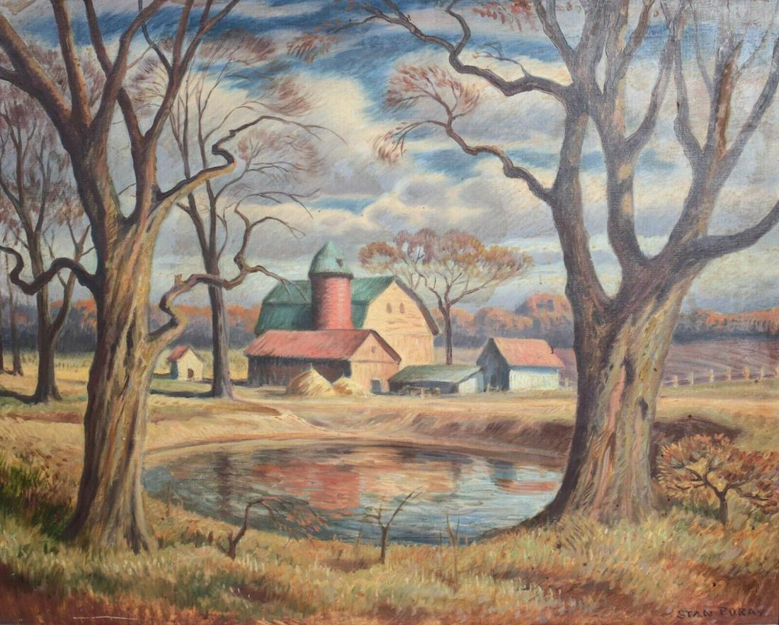 Stan Poray (Polish American 1888 - 1948) Oil Painting landscape idyllic farm (1 of 6)
