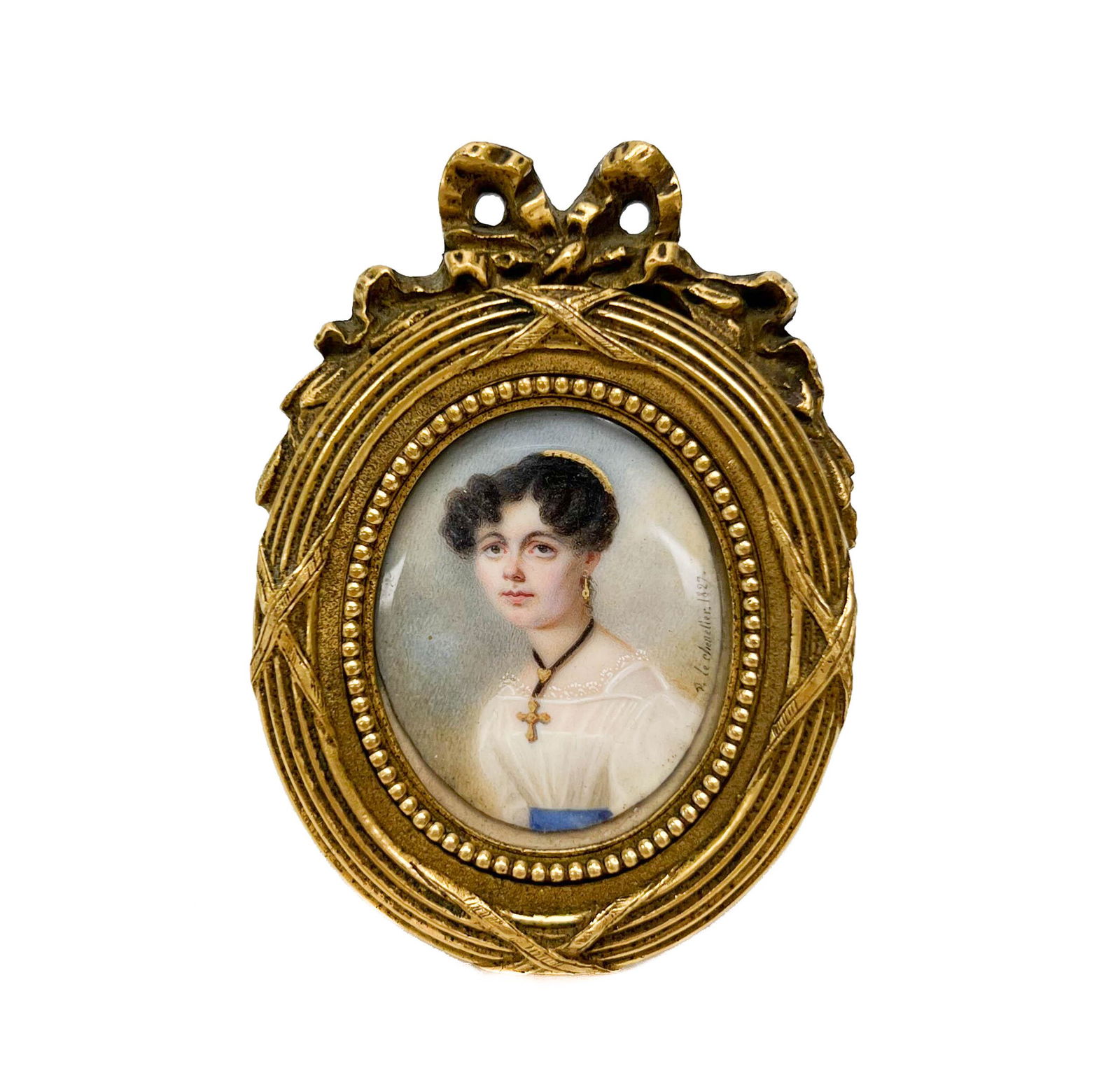 Portrait Miniature Painting of a Woman Framed Signed Le Chenetier 1827 (1 of 4)