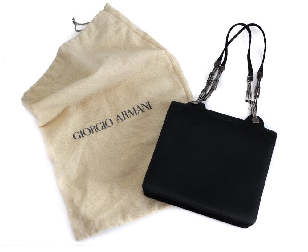 Giorgio Armani Women's Evening Bag Handbag Clutch, Black satin gunmetal links (1 of 1)