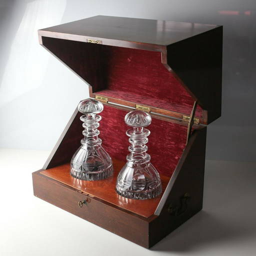Asprey London Two Bottle Mahogany Decanter Box Tantalus c1900 Royal