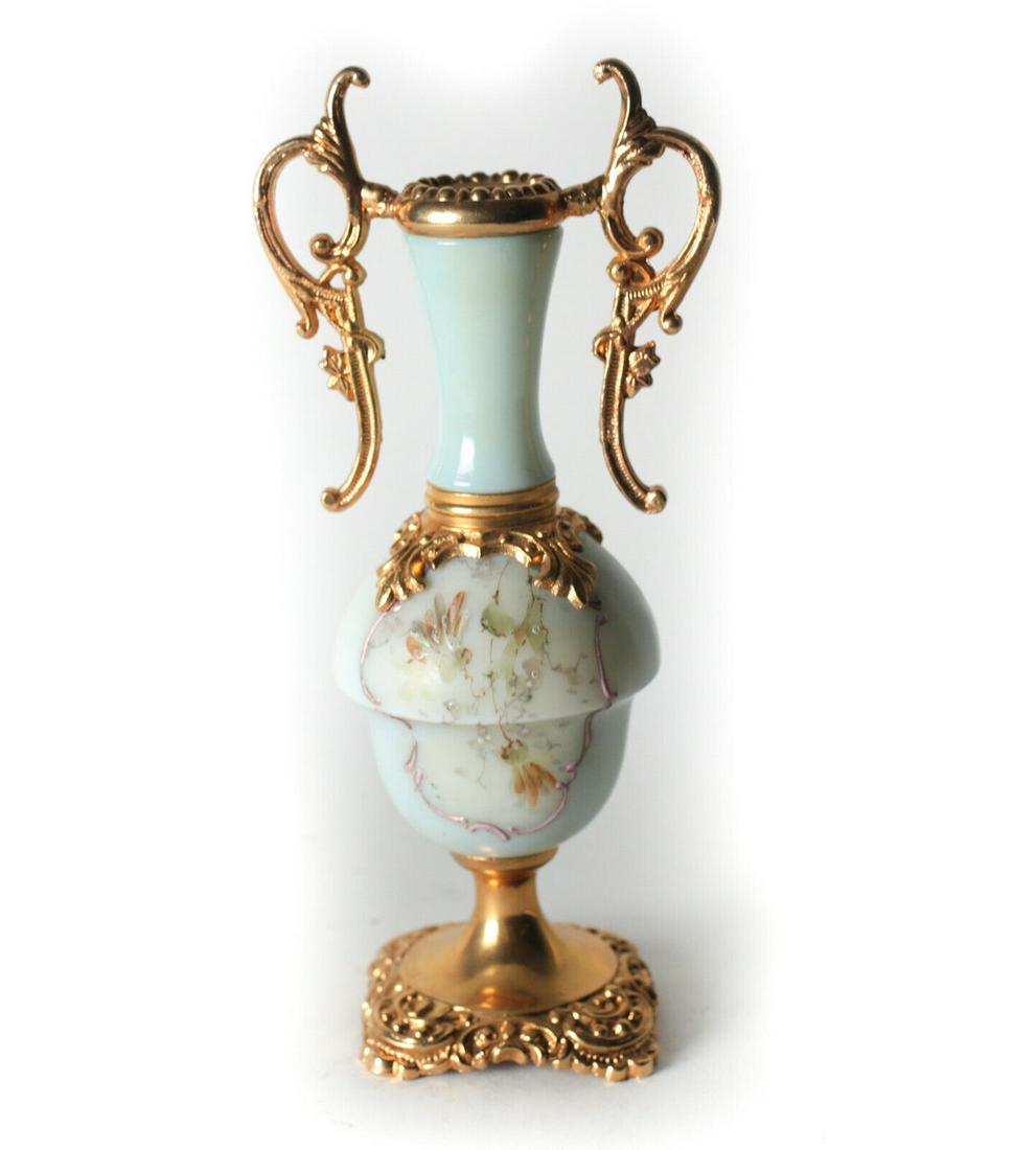 CF Monroe Gilt Brass mounted Art Glass Opalware Cabinet vase c1900 (1 of 6)