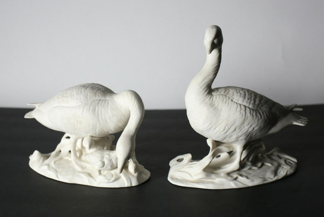 Pair of Continental White Bisque Porcelain Geese with gosslings family (1 of 5)
