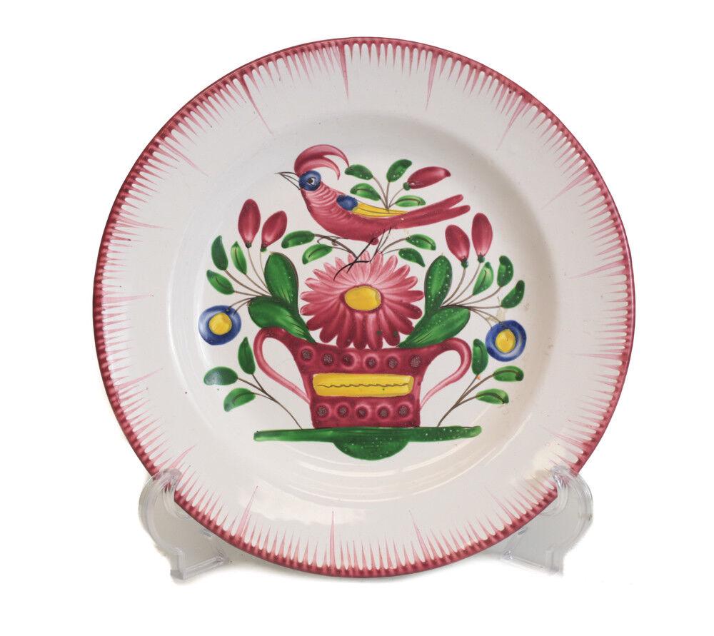 Antique Continental Faience Polychrome Plate, c1800 with fanciful bird perched (1 of 2)