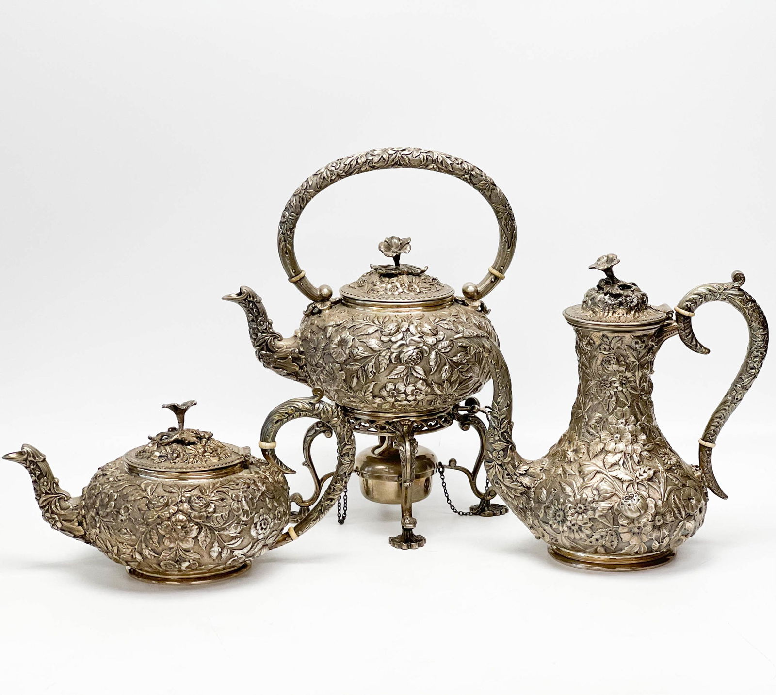 S Kirk & Son Co Sterling Silver Repousse Tea & Coffee Set circa 1900 (1 of 10)