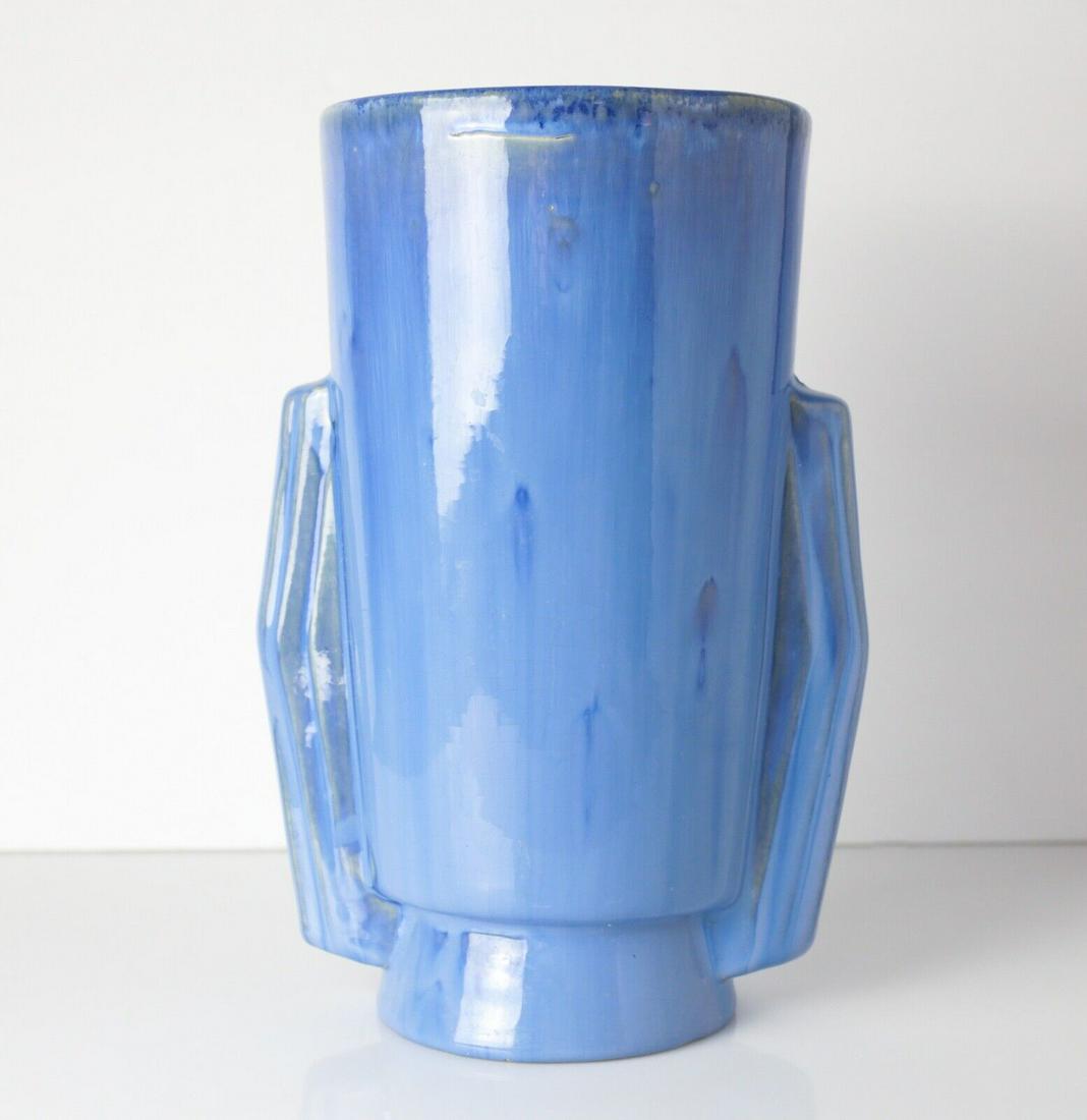 Art Deco Fulper vase, c1920-30 glossy blue glaze, no. 863. Flared cylinder (1 of 7)