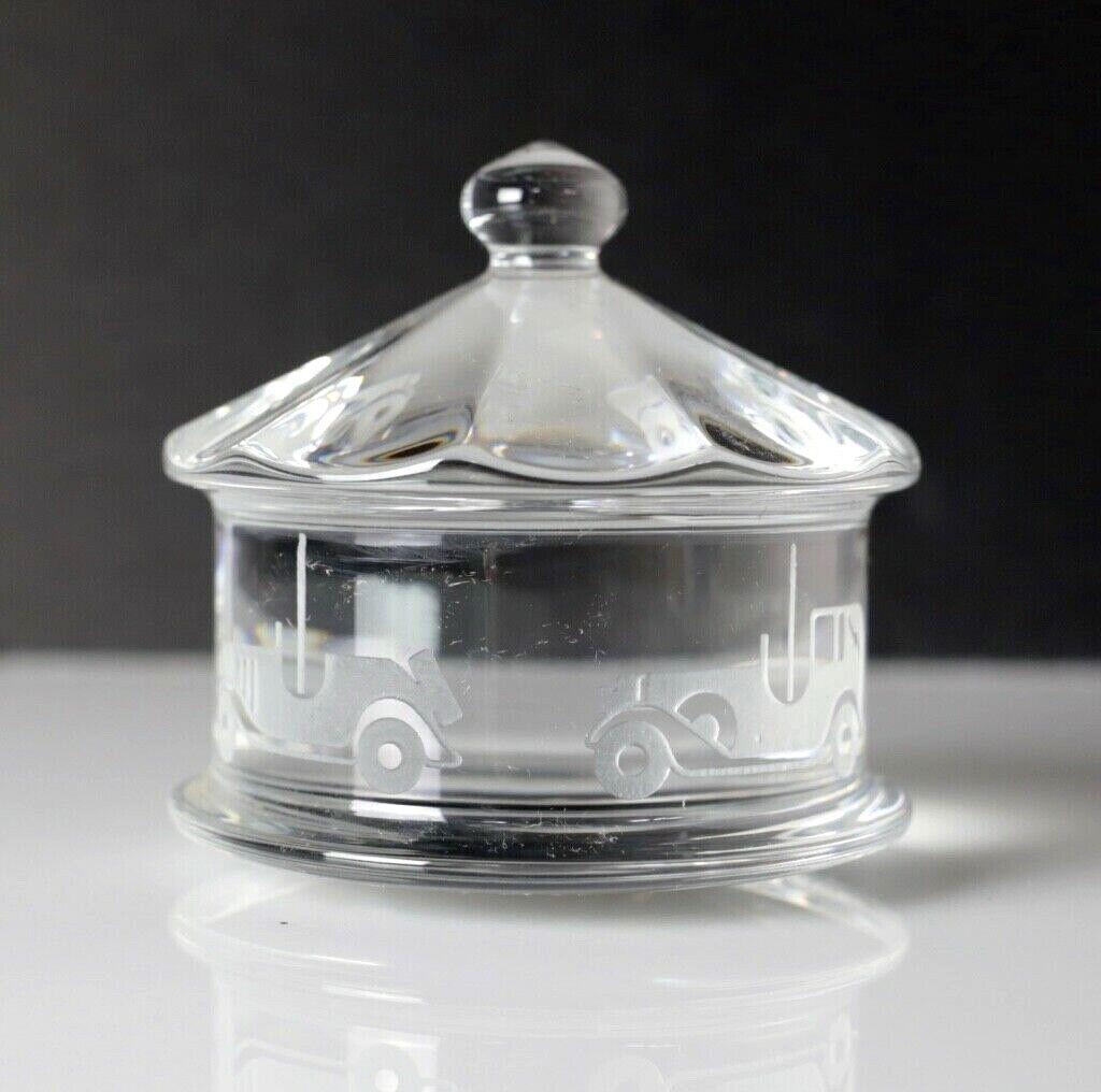 Baccarat Carousel Paperweight, art glass sculpture w/ etched vintage automobiles (1 of 5)