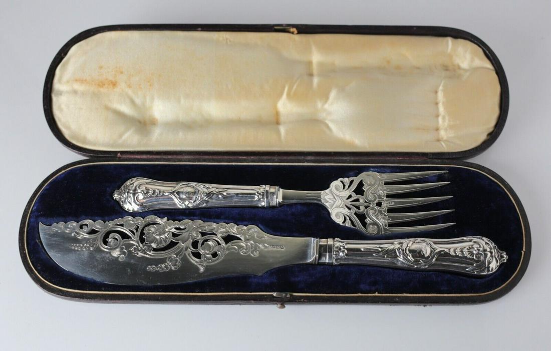 Henry Wilkinson & Co. Sheffield 1852 Sterling Silver Fish Fork & Knife in Case (1 of 9)