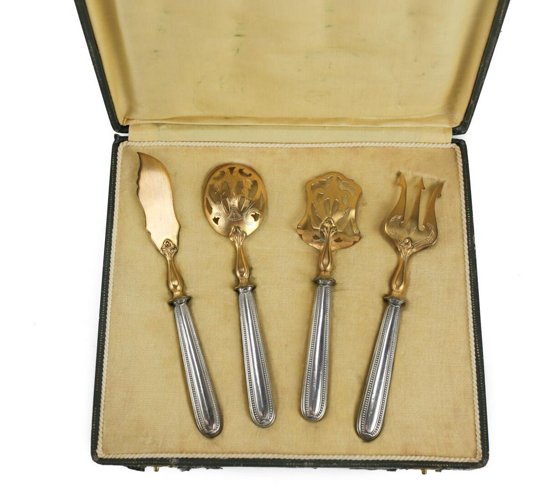 4pc Louis Mainz 800 Silver Gold Vermeil Hors D'oeuvre set 1912 presentation case (1 of 5)