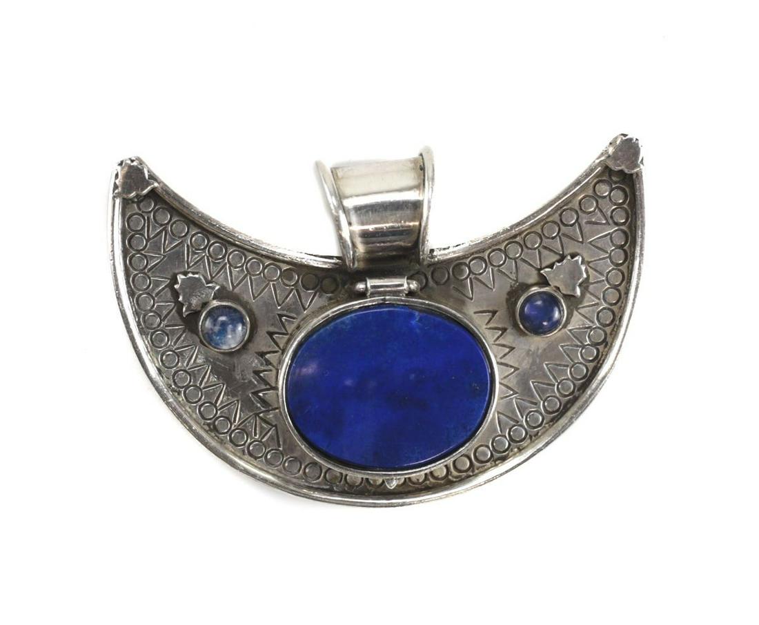 HUGE Sterling Silver Lapis Lazuli Locket Pendant, crescent shape 44.1grams (1 of 3)