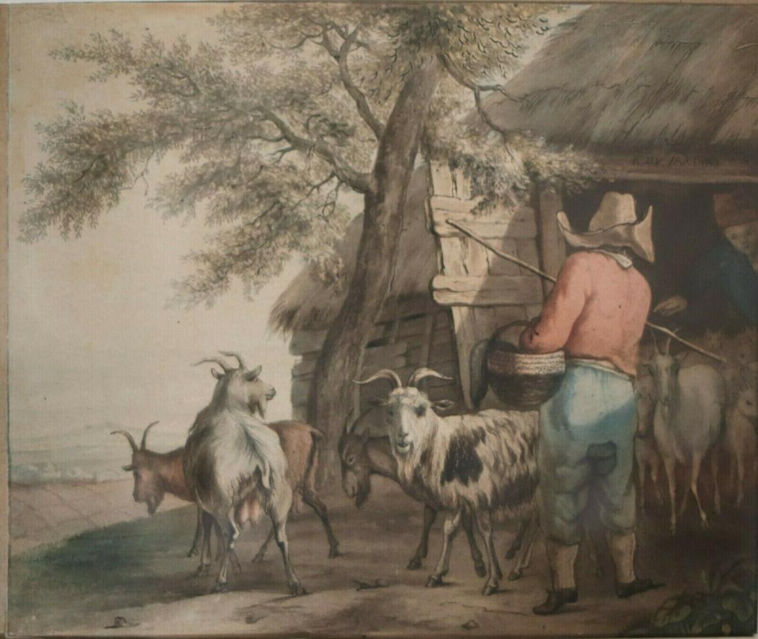 Karel Dujardin (Dutch, 1622 - 1678) Etching Aquatint hand colored Goat herder (1 of 4)