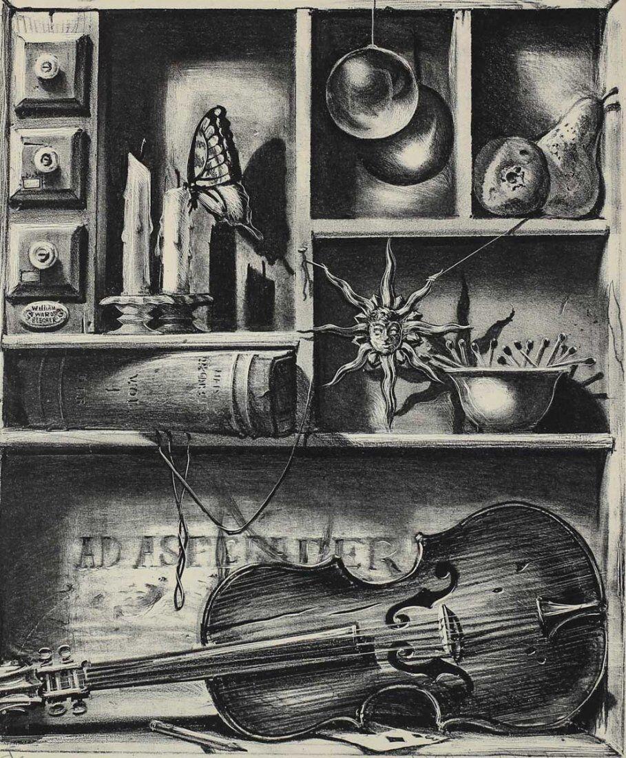 William Ward Beecher (American 1921-2006) Lithograph, 'SÃ©ance' Signed: Beecher, William Ward (American 1921-2006) Black & White Lithograph titled, "Seance". Signed. Beecher was born in New York. He specialized in 'Trompe L'Oeil' images and is included in the Metropolitan