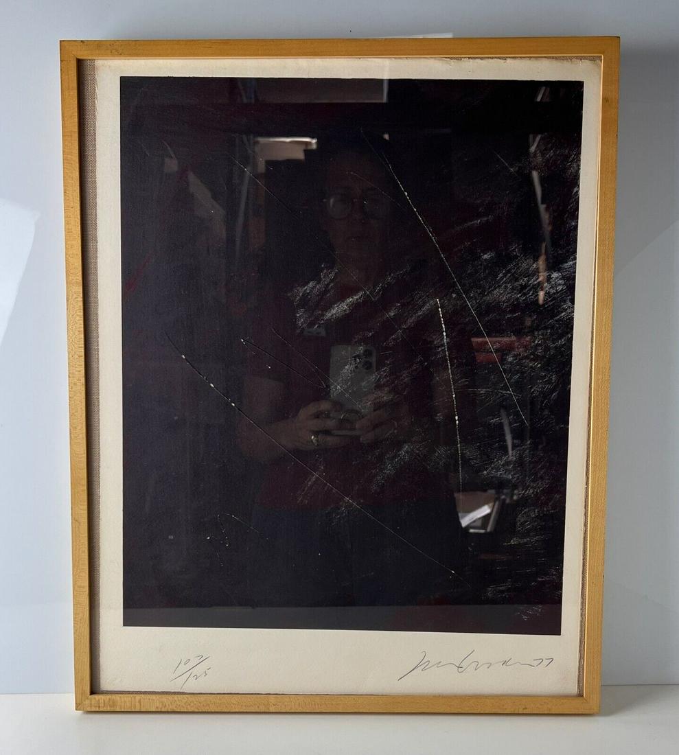 Joe Goode b 1937 California Lithograph with razor cuts on paper Signed Numbered: Joe Goode (b. 1937, California) Untitled, Lithograph with razor cuts on paper, Signed in pencil lower right, dated 1977, numbered 107/25. 5.25lbs Approx. Measurements: 15.25 x 19.5; framed 16.75 x 20.