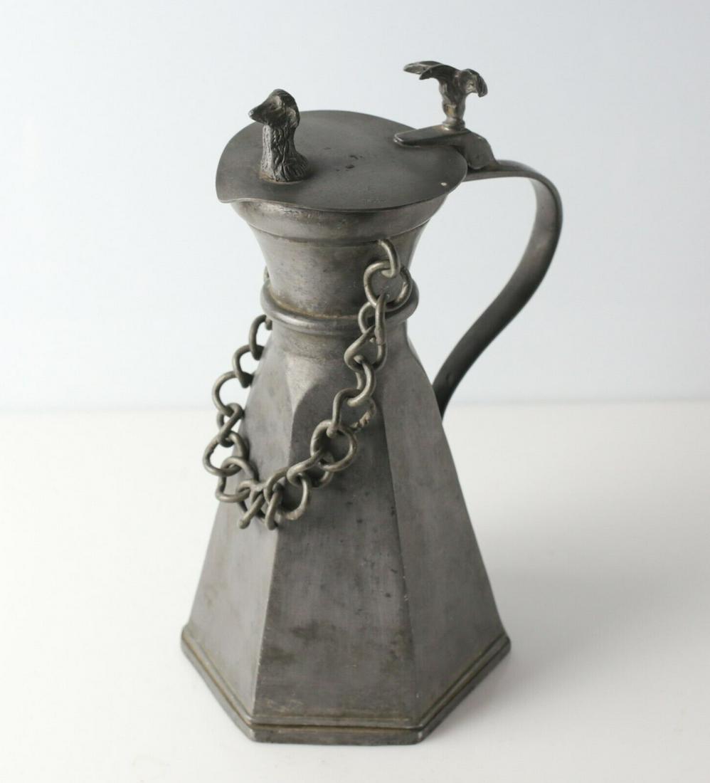 Large 18th Century Continental 6sided Peltro Pewter Jug Tankard with