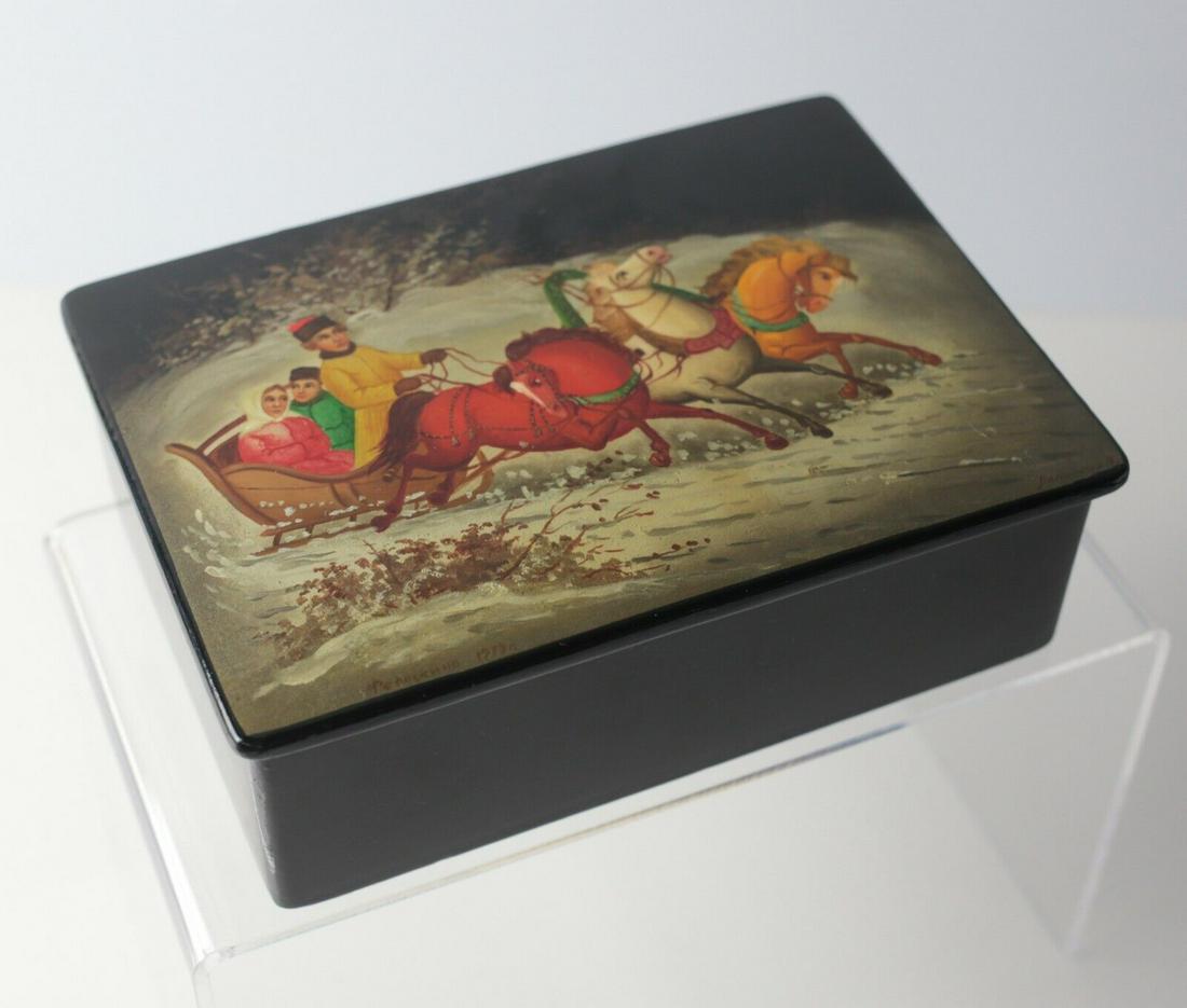 Vintage Russian Lacquerware Box Troika scene Fedoskino Ð¤ÐµÐ´Ð¾ÑÐºÐ¸Ð½Ð¾ region c1977 (1 of 6)