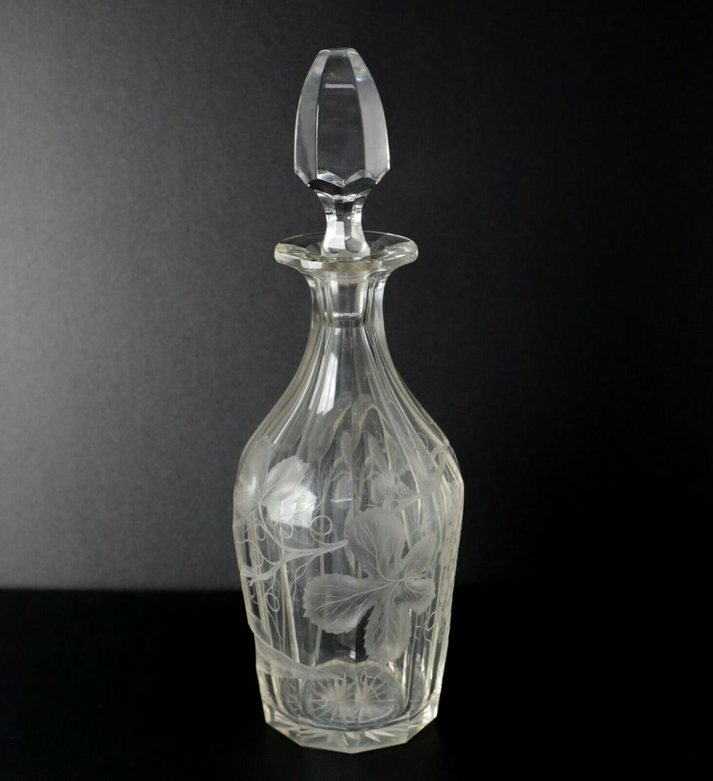 Moser Cut Crystal Decanter grape and leaf etched pattern, c1940 (1 of 6)