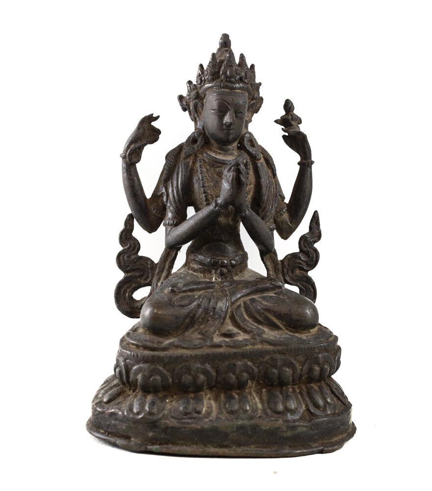 Tibetan / Nepal Copper Buddhist Deity Figure Sadakshari Avalokiteshvara Chenrez (1 of 4)