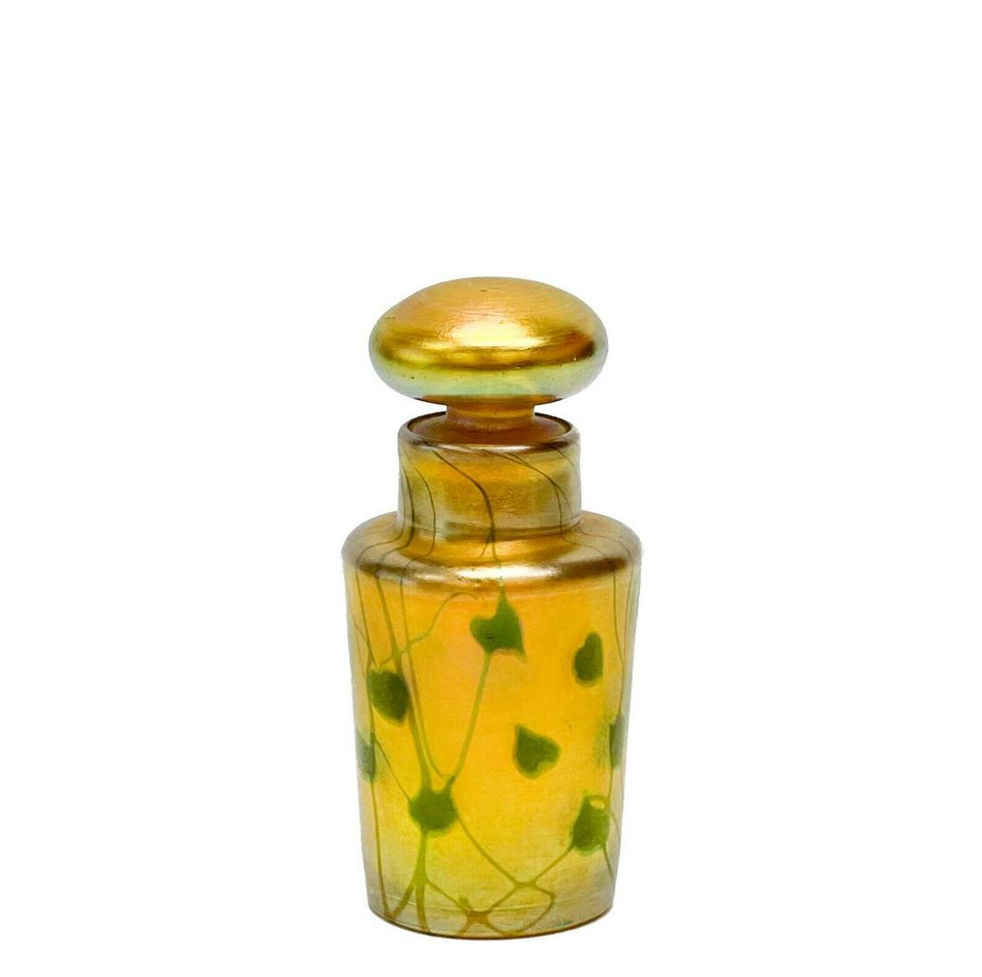 LCT Tiffany Favrile Iridescent Gold Art Glass Scent Bottle Heart and Vine c.1900 (1 of 6)