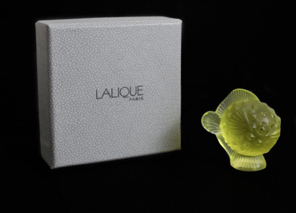 Lalique Art Glass Cache Poisson Puffer Fish in Yellow / Jaune in box. (1 of 3)