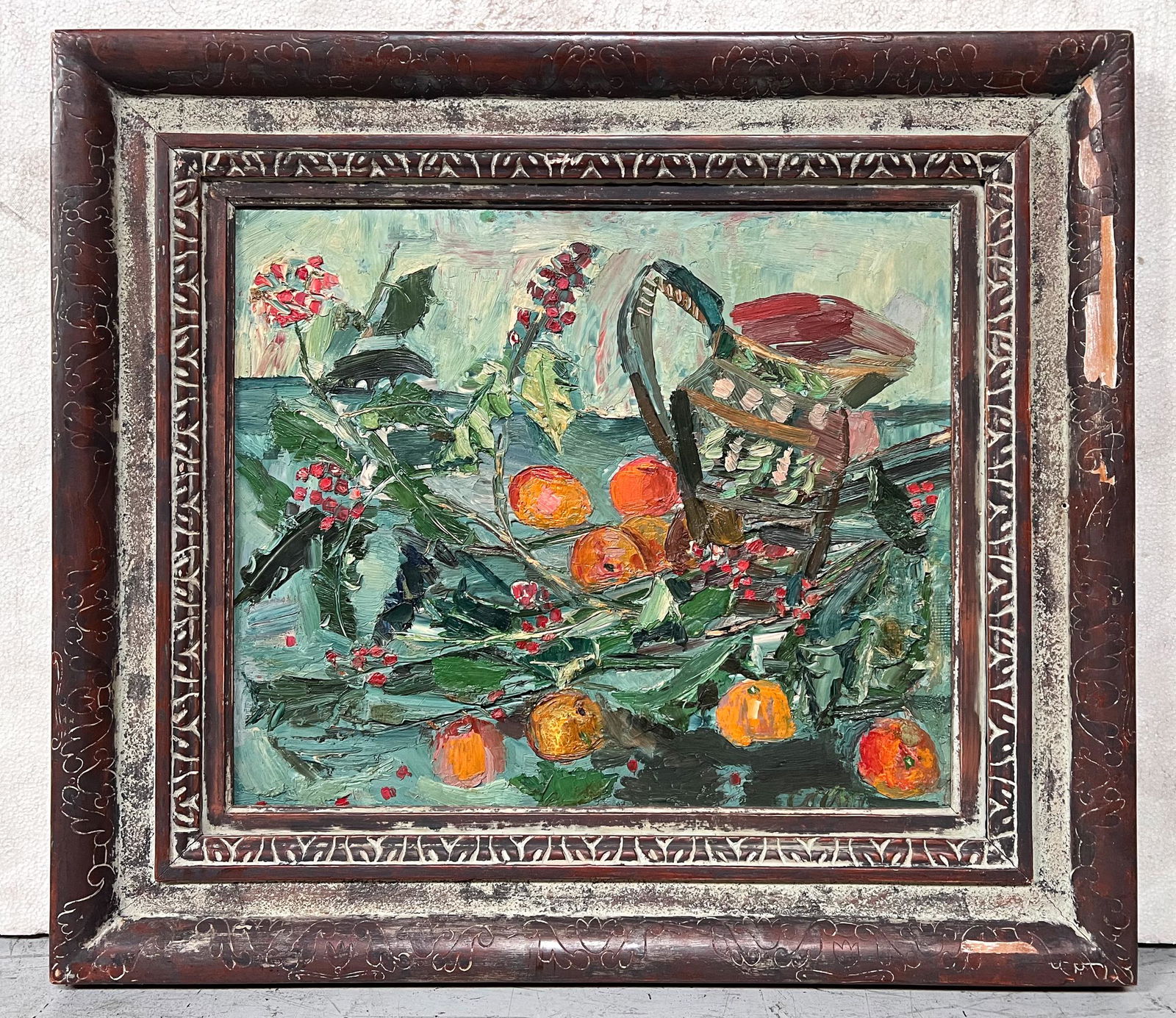 Mid Century Modernist Abstract Oil Painting, still life with fruit (1 of 6)