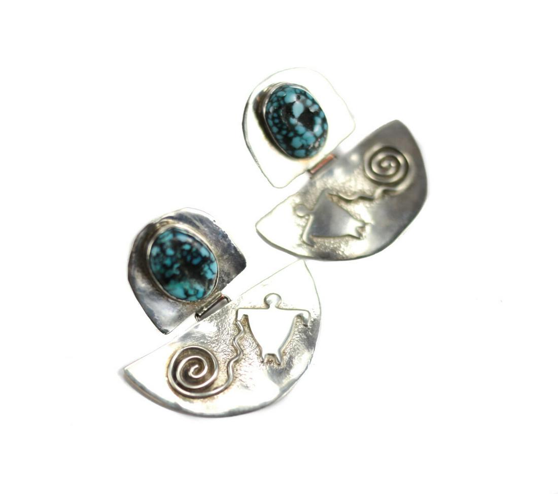 Southwest Artisan Sterling Silver Turquoise Earrings Signed, screwbacks. Shaman (1 of 4)