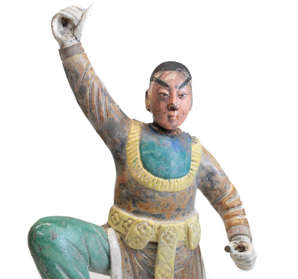 19th c Chinese Polychrome Stucco Roof Figure character dressed in tan robes (1 of 4)