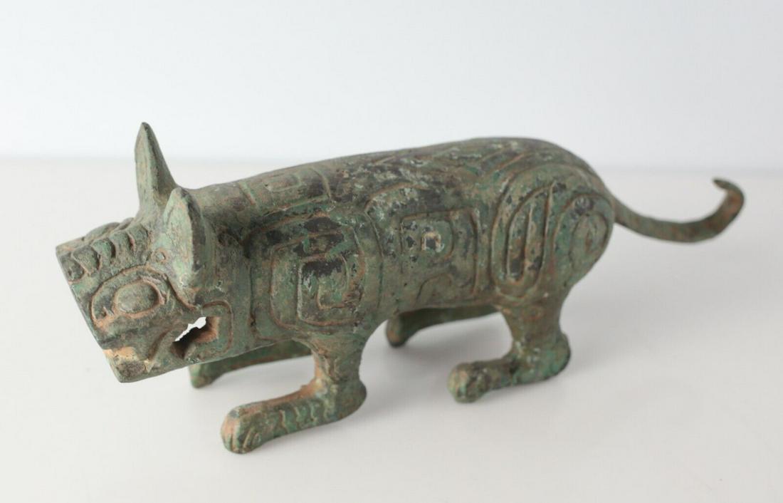 Chinese Archaistic Bronze tiger. Stylized designs on sides (1 of 5)