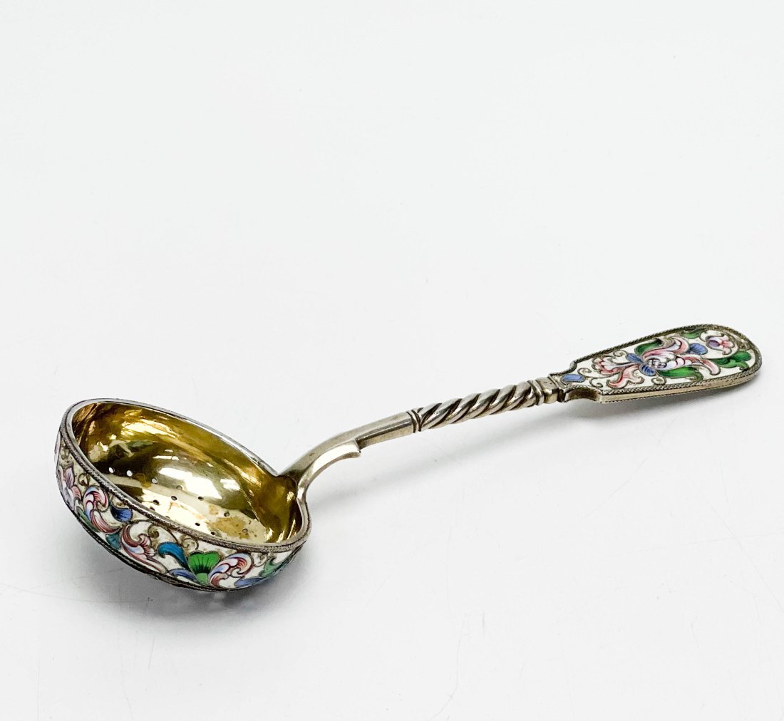 Ivan Zakharov Russian Silver and Shaded Cloisonne Enamel Tea Strainer (1 of 8)