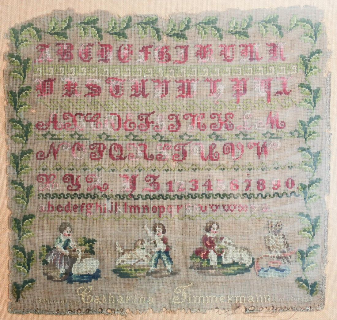 19th c Needlepoint Sampler by Catharina Timmerman leaf motif alphabet (1 of 8)