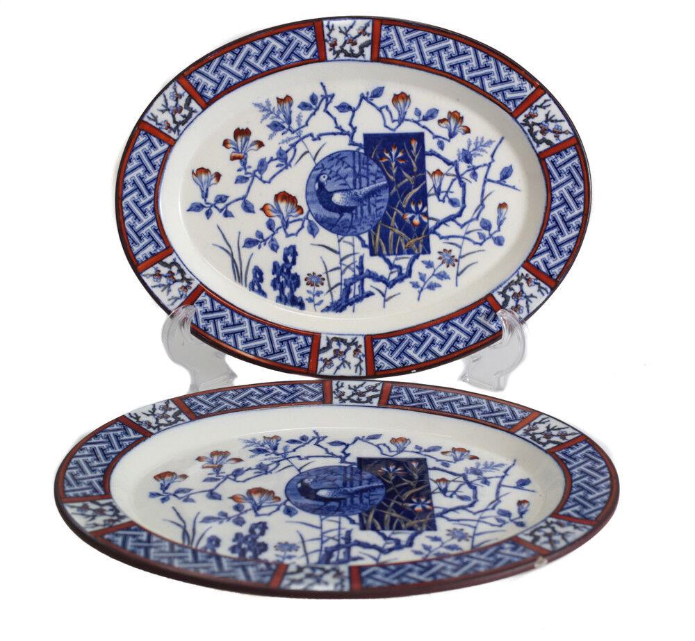 Pair of Minton Aesthetic Faisan Oval Serving Platters Polychrome 9.5"  blue red (1 of 4)