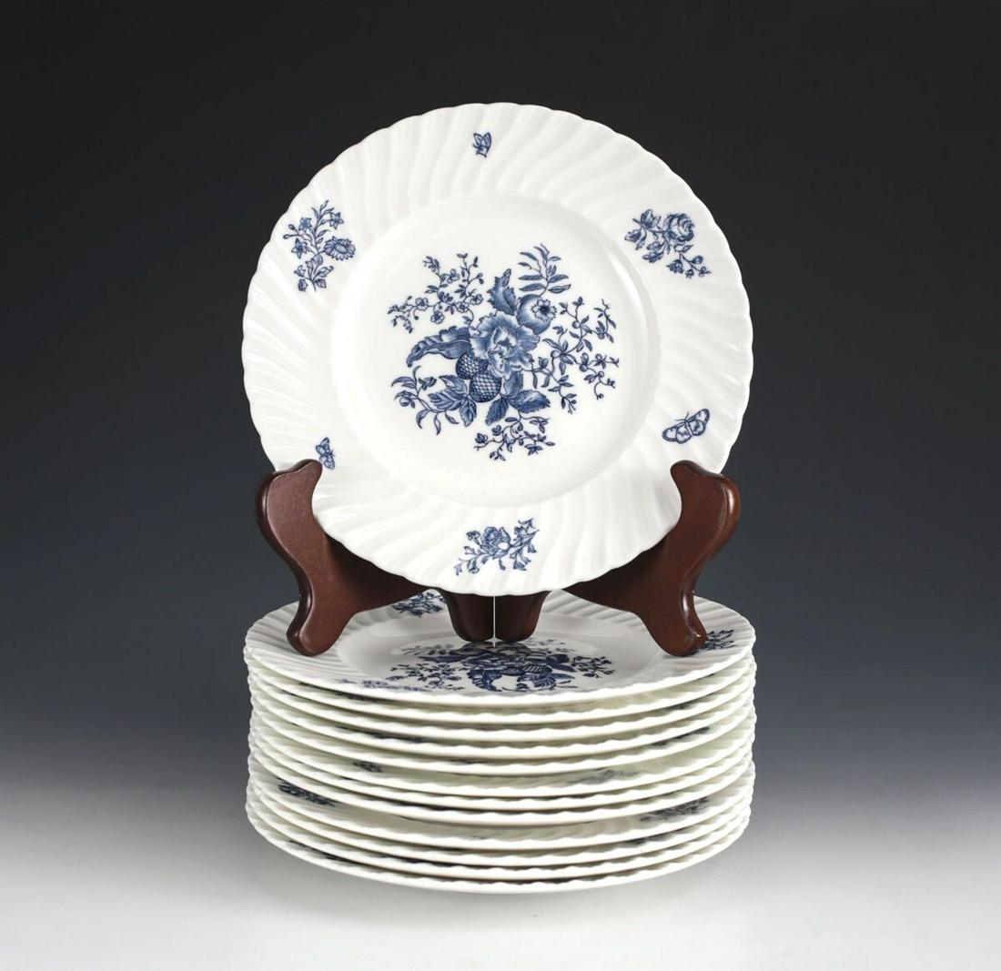 15pc Royal Worcester Blue Spray Salad Plates, 8" White plate, swirl fluted rim (1 of 3)