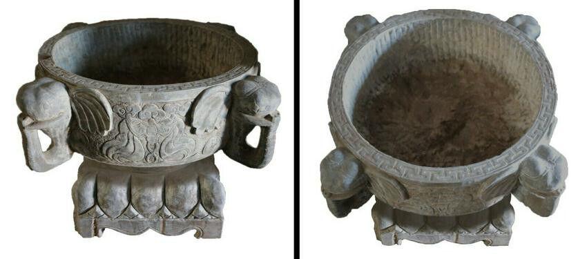 Pair of Monumental Carved Stone Elephant Planters Garden Art (1 of 12)