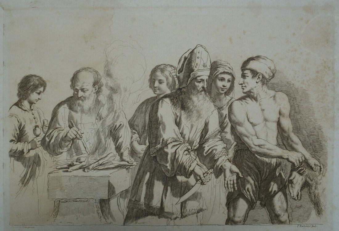 after Guercino Etching by Francesco Bartolozzi High priest to perform sacrifice: Etching in brown ink, High priest about to perform a sacrifice, after Giovanni Francesco Barbieri, also known as Guercino (1591-1666), Etching by Francesco Bartolozzi, Published by John Boydell 1764.