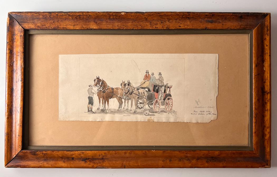 Henry Thomas Alken (English 1785 - 1851)Watercolor Painting: Henry Thomas Alken (English 1785 - 1851)Watercolor on paper, horse drawn carriage, signed lower right and dated 1829. Inscription on right margin reads "Huddleston Collection from sketch book marked s