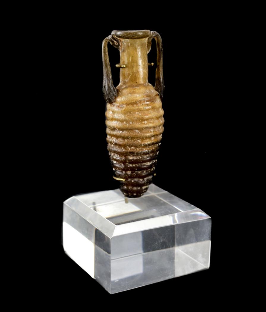 Ambercolored Glass Miniature Amphora, Roman Perfume Auction