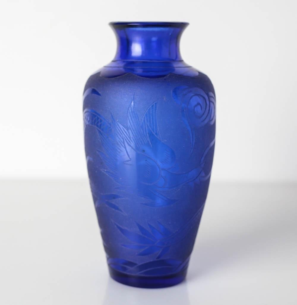 Cobalt Blue Chinese Peking Glass Vase (1 of 5)