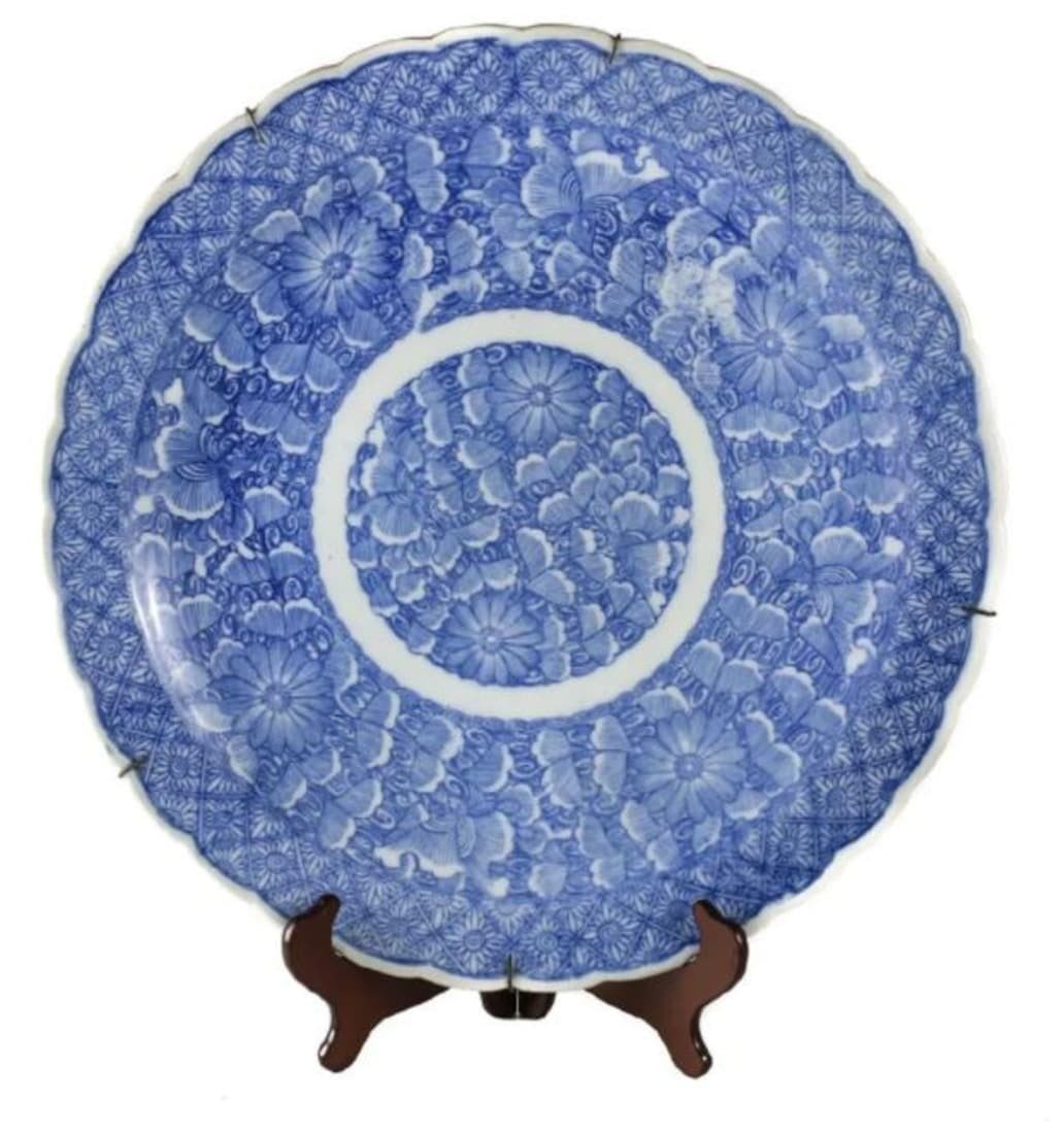 Large 19th Century Japanese Arita Blue and White Porcelain Platter (1 of 4)
