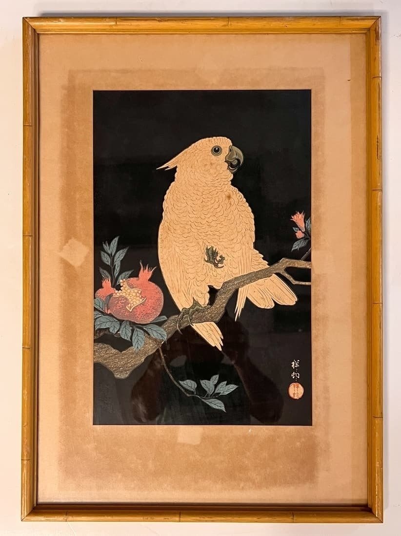 Ohara Koson Woodblock print, Cockatoo pomegranate 1930 (1 of 4)