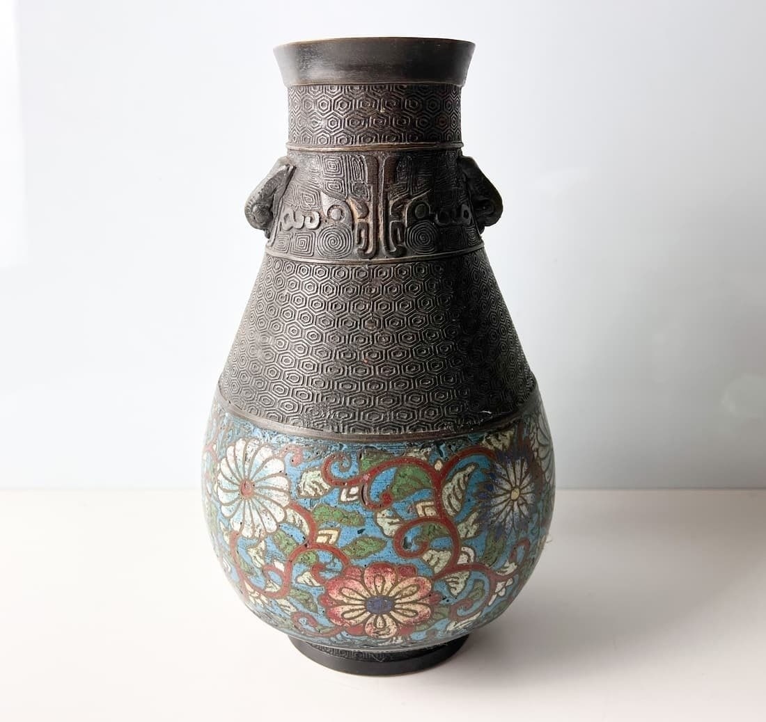 Meiji Period Japanese champleve enamel and bronze vase (1 of 7)
