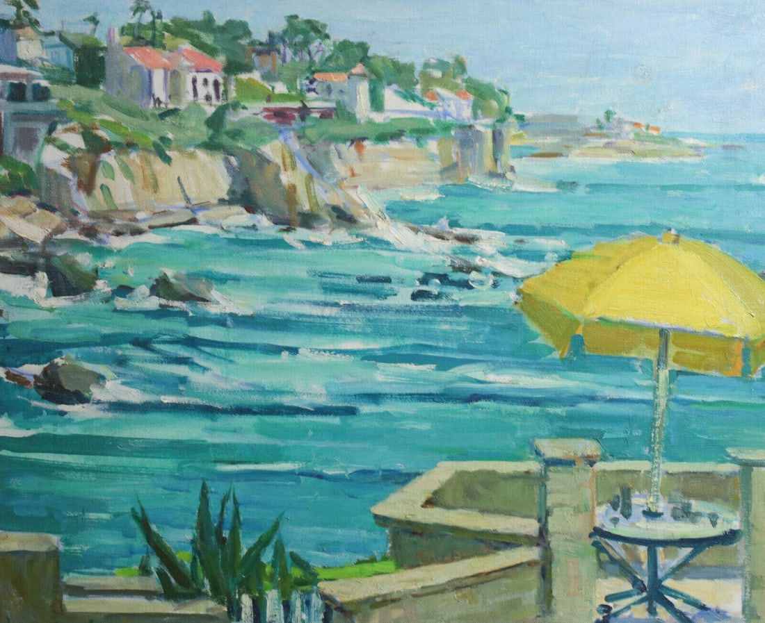 Helen Caudle Winslow (American 1916 - 2008) Oil painting Coastal Seascape: Helen Caudle Winslow (American 1916 - 2008) Oil painting on canvas, Coastal Seascape, signed lower left, Butterfield & Butterfield label on reverse, in wood frame. 7lb Winslow was seriously dedicated 