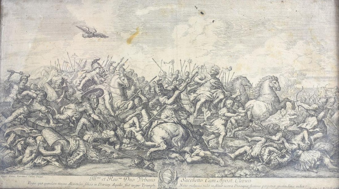 Pietro da Cortona (1674 - 1682) Etching Battle Scene Alexander, Darius (1 of 2)