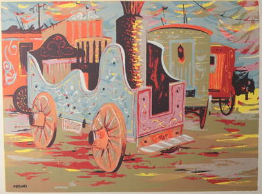 Arnold Mesches (American 1923-2016) Serigraph on paper, titled "Caliope." Signed (1 of 6)