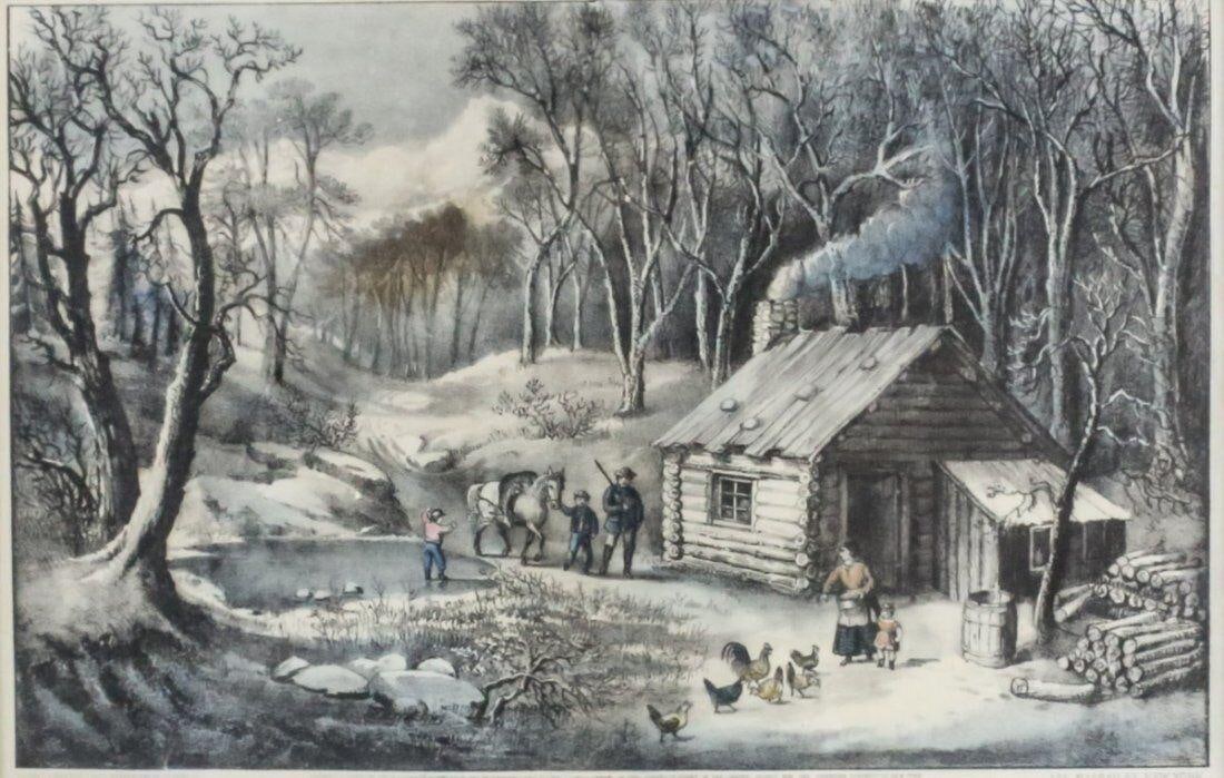 Currier & Ives Colored Lithograph Home in the Wilderness (1 of 4)