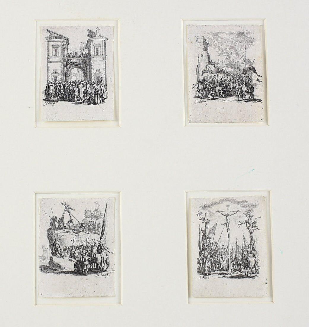 Jacques Callot French 1592-1635 La Petite Passion 4 Etchings: Callot, Jacques (French, 1592-1635) inches La Petite Passion inches , four small black and white etchings on paper. 'Christ Presented to the People, Christ Bearing the Cross, Christ Raised on the Cros