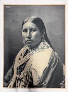 Heyn Studio Portrait Print Native American Lizzie Black Bird of Omaha: Heyn, Herman, (1866-1949) Seated Studio Portrait, Native American Lizzie Black Bird of Omaha, by Heyn Photo dated 1899. Framed and glazed. Measures Approx. frame 16.25 x 20.25 inches; sheet 9.75 x 12.