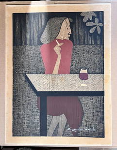 Kiyoshi Saito Wood Block Print Resting Paris 1960: Kiyoshi Saito Wood Block Print Resting Paris 1960 Ltd Edition Signed lower right in white ink. Titled and numbered in pencil in margin.Unframed, but mounted onto a 1/4" plasterboard sheet. Measures Ap